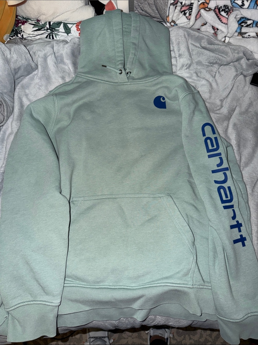 Carhartt Crewneck Hoodie in Light Sage with Blue Logo